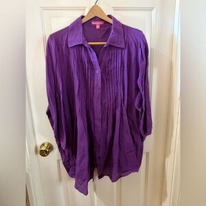 Woman Within Vibrant Purple Button Down Shirt